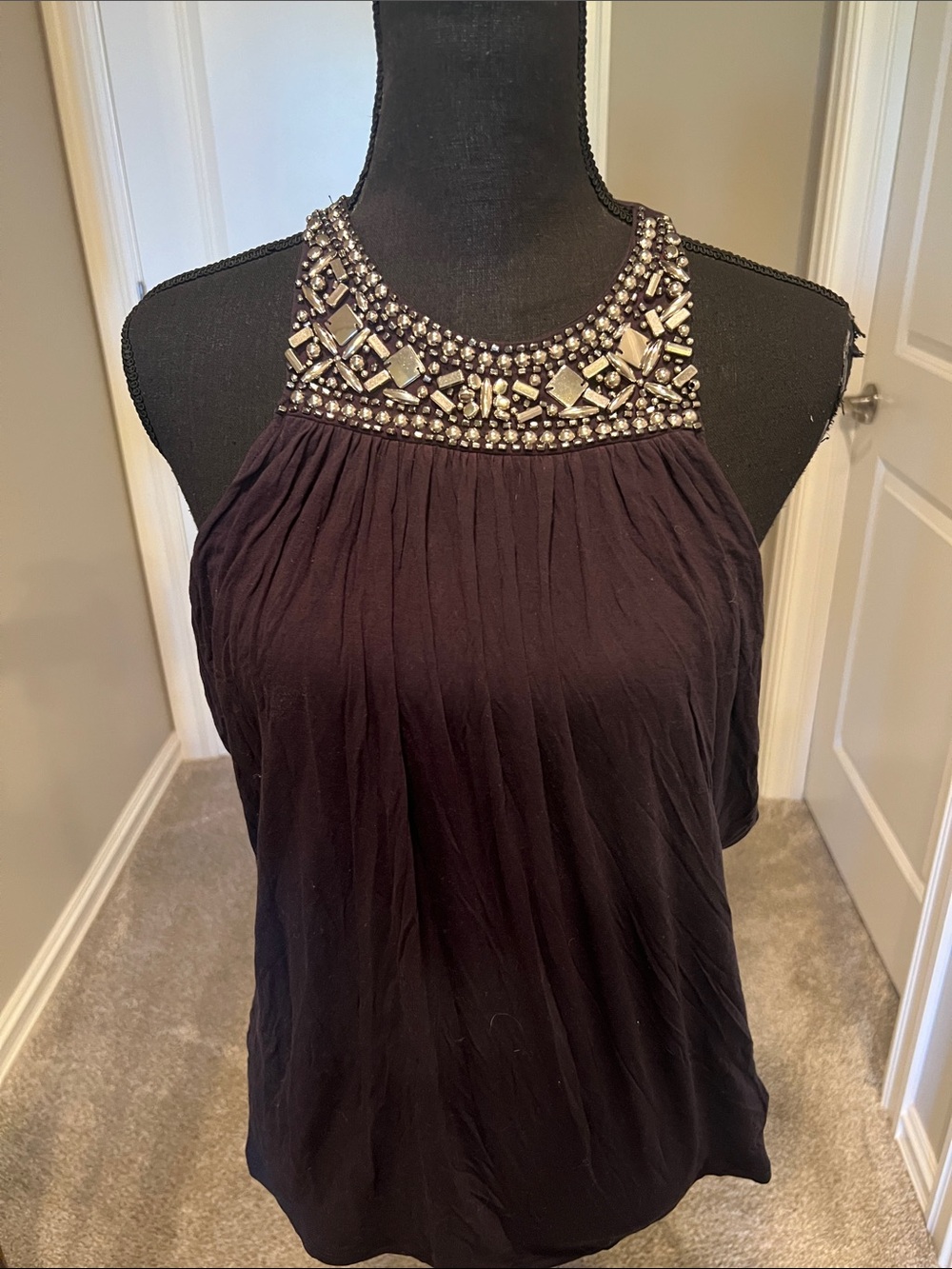 Michael Kors Black Jeweled Halter Tank